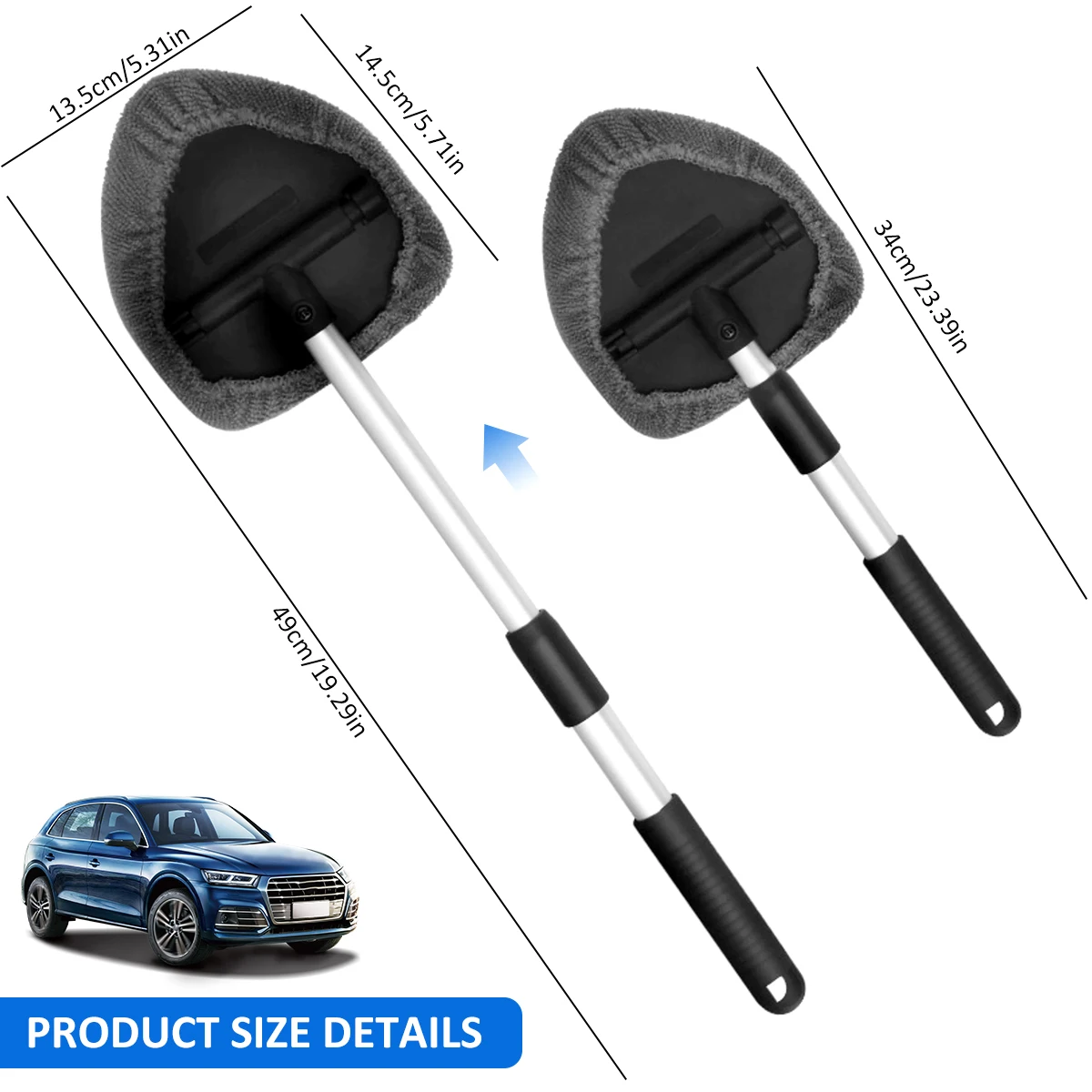 Car Windscreen Cleaner with Telescopic Handle 2 Microfiber Pads Soft Windshield Cleaning Tool for Car Window Cleaner Brush
