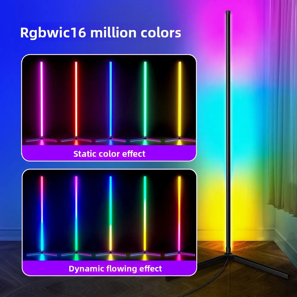RGBIC Bluetooth LED Corner Floor Lamp, 3-Segment Assemblable Sound Rhythm Light, Minimalist Home Decor Lighting for Bedroom