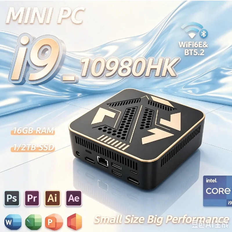 Core i9-10980HK Mini Desktop PC 16GB RAM Optional 1/2TB M.2 NVME SSD,4K Display Compact PC for Gaming & Office