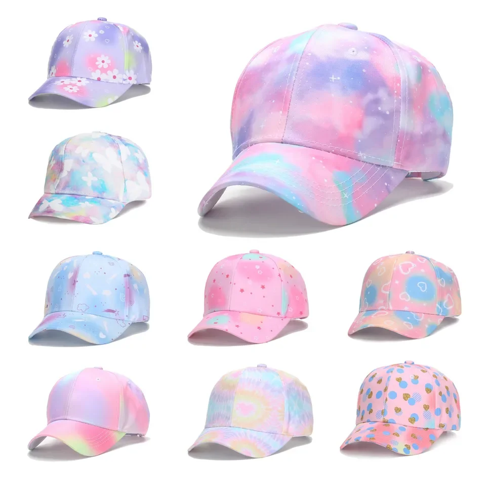 

Kids Tie-Dye Baseball Cap - Spring Summer Hat for Boys & Girls, Outdoor Sports Adjustable Ponytail Dad Hat, UV