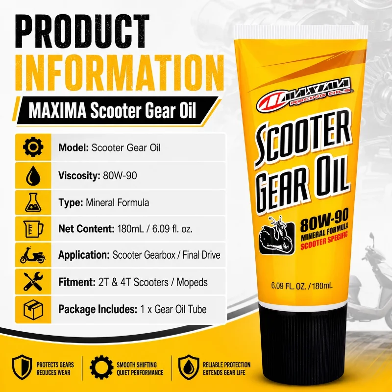 MAXIMA Scooter Gear Oil 80W-90 180ml Mineral Gearbox Oil for 2T 4T Scooter Moped Final Drive Anti-Wear Protection