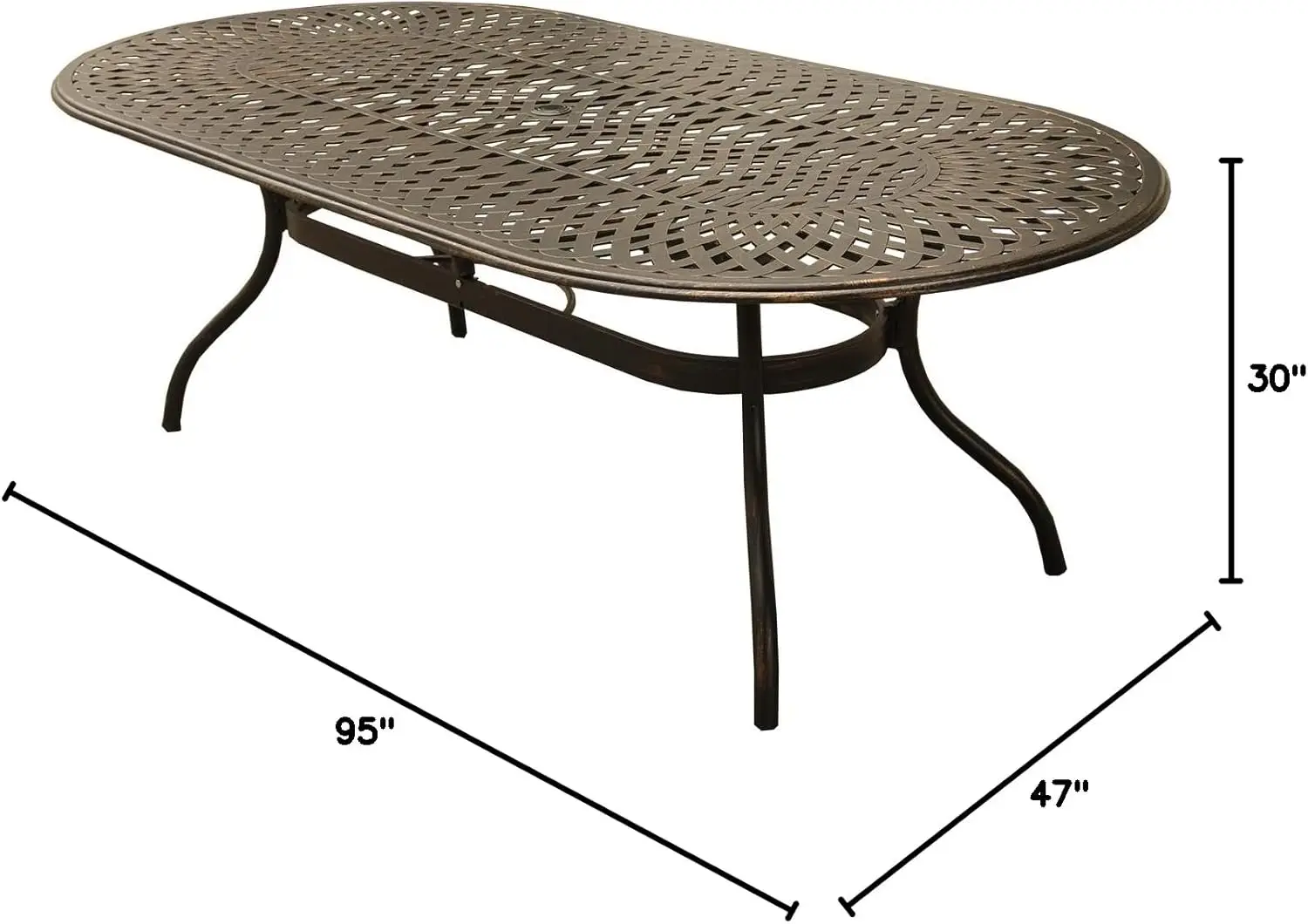 Mesa oval de alumínio de 95 polegadas, móveis de pátio de bronze conjunto de móveis de pátio conjunto de móveis de exterior móveis de exterior