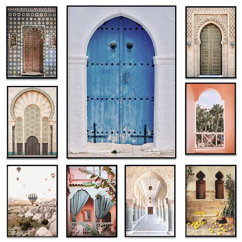 Modern Moroccan Door Islamic Muslim Hot Balloon Posters and Prints Canvas Printing Wall Art Picture for Living Room Home  Decor