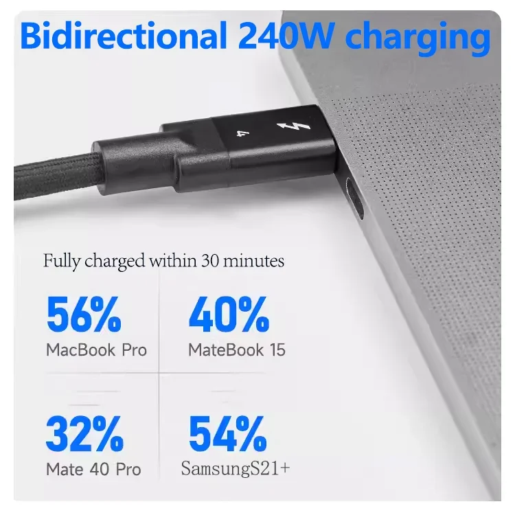 Cable USB 4 de 240W para Thunderbolt 4, Cable de datos de 40Gbps y 8K @ 60Hz o vídeo Dual 4K @ 60Hz para teléfono MacBook IPad Pro Hub, acoplamiento, Etc.