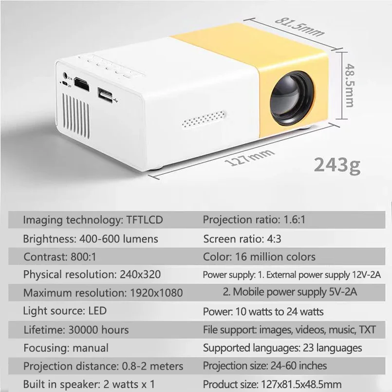 Smart Projektor führte HD-Projektor für 4k 1000 Lumen Autofokus WiFi Bluetooth Android Heimkino Outdoor tragbaren Projektor