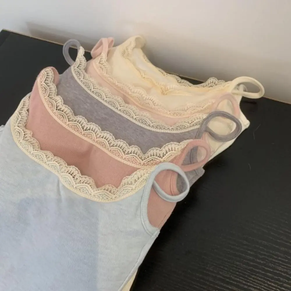 Fashion with Chest Pad Camis Tank Tops Integrated Top Versatile Lace Tops Elastic Slim Vest Women Clothes image 2