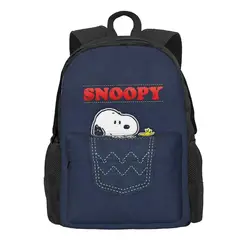 Cute Cartoon Snoopy Women Backpack Mochila Casual Student School Bag Denim Print Laptop Mochila Teenage Waterproof Shoulder Bag