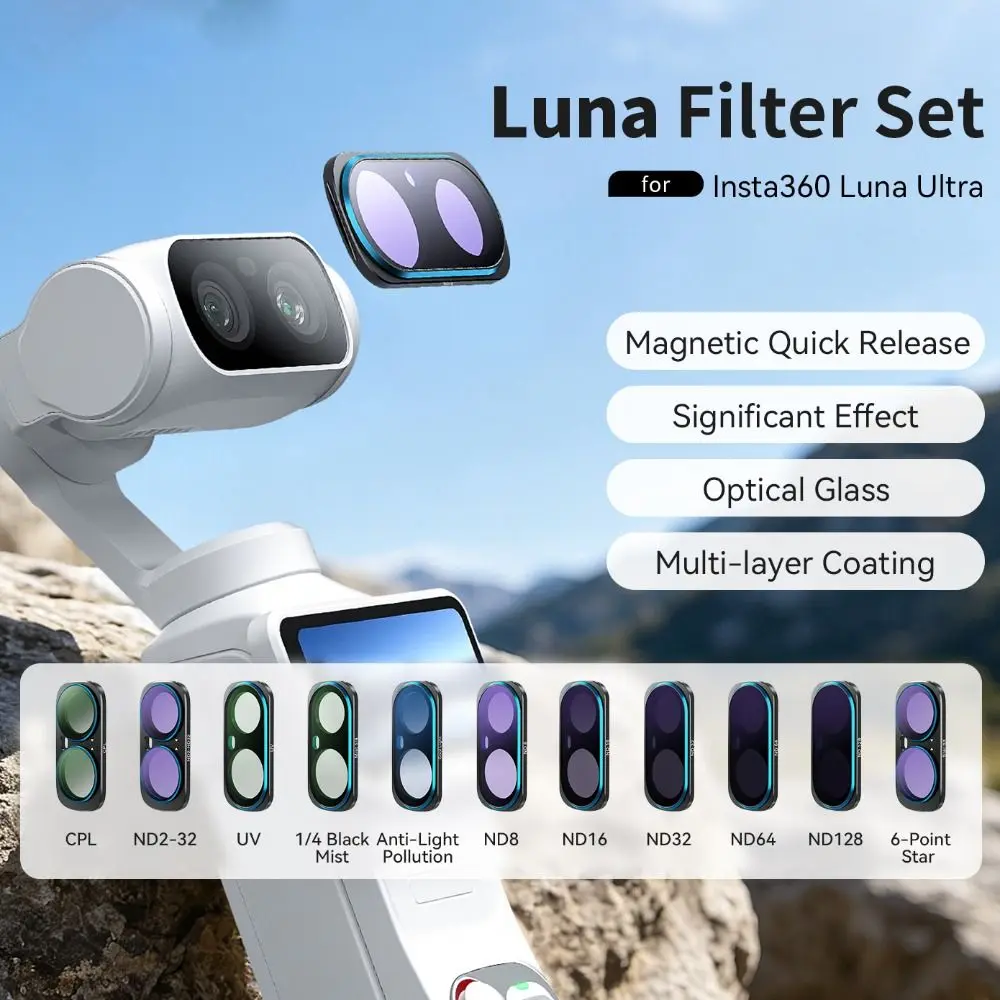 Optische Glas-Magnetlinsenfilter CPL 1/4 Black Mist Filter-Set, Einstellbarer ND2-32 Objektivschutz für Insta360 Luna Ultra