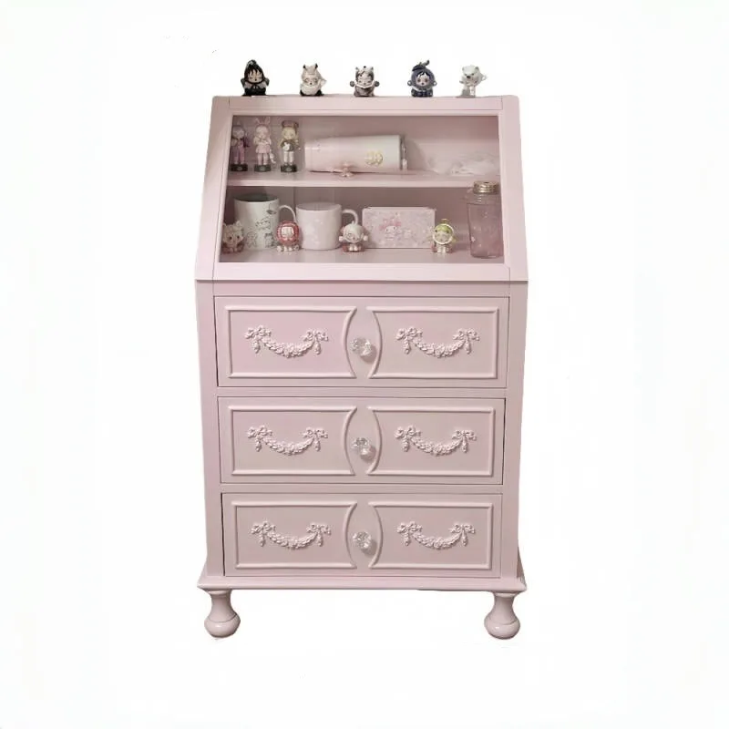 French solid wood chest side cabinet dopamine color storage locker princess style figure display case