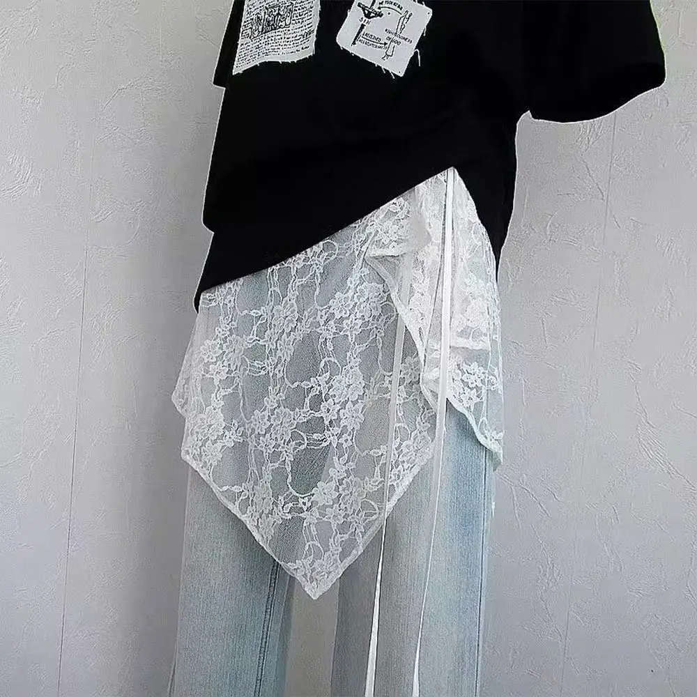 Floral Design Lace Layered Skirt Lightweight Comfortable Wrap Skirts Streetwear Style Tie-Up Waist