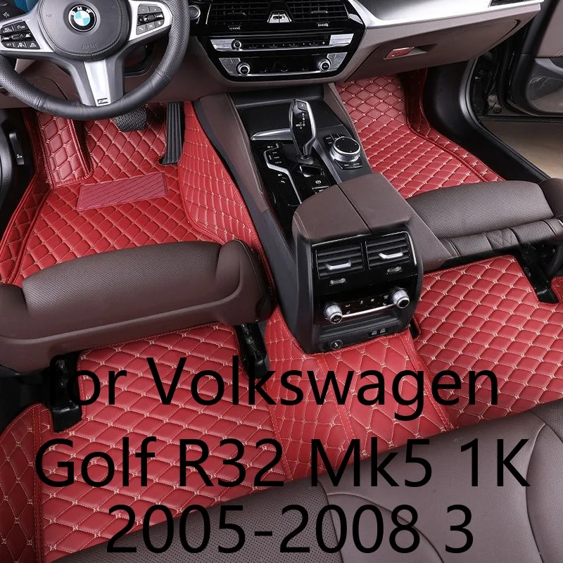 Vollständig umschließende Fußmatten aus PU-Leder für Volkswagen Golf R32 Mk5 1K 2005-2008, 3-Sitzer, schmutzabweisend, verschleißfest, rutschfest, maßgefertigte Auto-Fußmatten für Elektrofahrzeuge