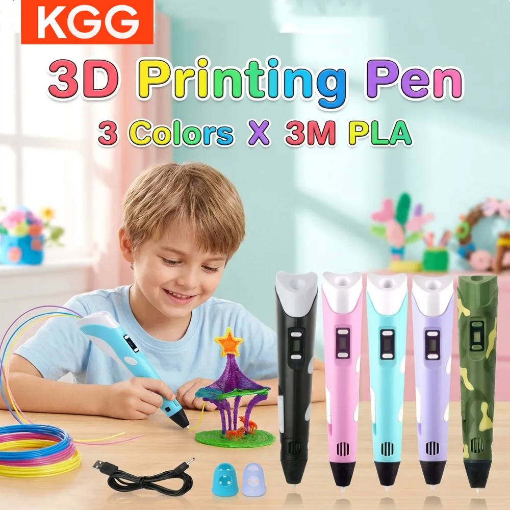 3D Printing Pen DIY Drawing Pen With LCD Screen Compatible 9M PLA Filament Safe Paiting for Children Christmas Birthday
