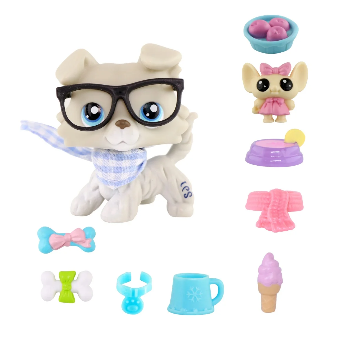 

LPS Minilpsshop Bobble Head Toy Collie #363 With Accessories Bone Accessories Children's Gift for Boys and Girs