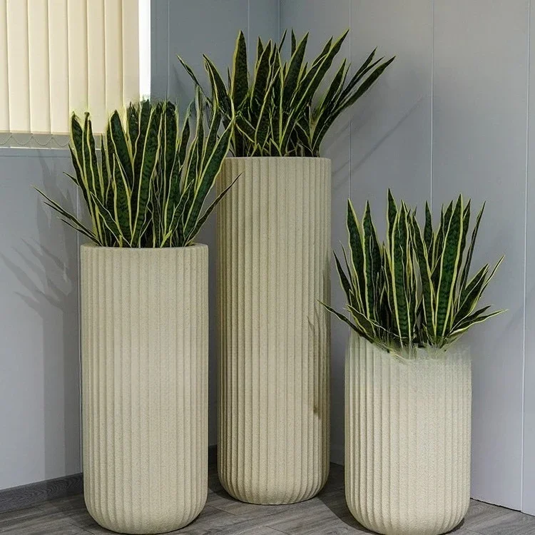 시멘트 로마 기둥 화분 쇼핑몰 거실 녹색 식물 화분 실내 유리섬유 화분 장식품