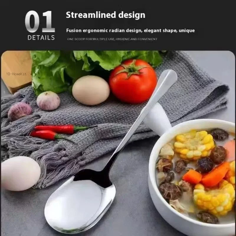 Stainless Steel Large Stainless Steel Rice Spoon Ergonomic Metal Serving Spoon Kitchen Flatware Salad Serving Utensils For Pasta