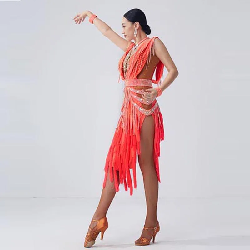 L-2060 New National Ballroom Latin Dance Dress Competition Imported Fringe Latin American Dresses For Sale