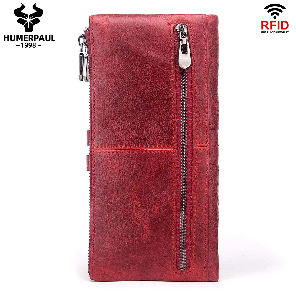 

LAREET Genuine Leather Long Clutch Wallet For Women With RFID Blocking Cards Holder Cell Phone Bag Large Capacity Zip Coin Purse