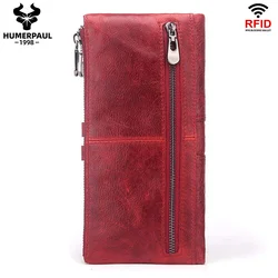 LAREET Genuine Leather Long Clutch Wallet For Women With RFID Blocking Cards Holder Cell Phone Bag Large Capacity Zip Coin Purse