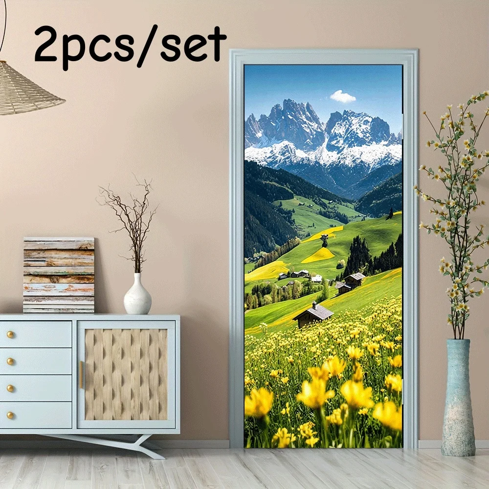 2 Adesivi Murali Con Come Tema La Magnifica Scena Naturale Degli Alpi, Adatti Per Decorare Varie Scene Come Ad Es.