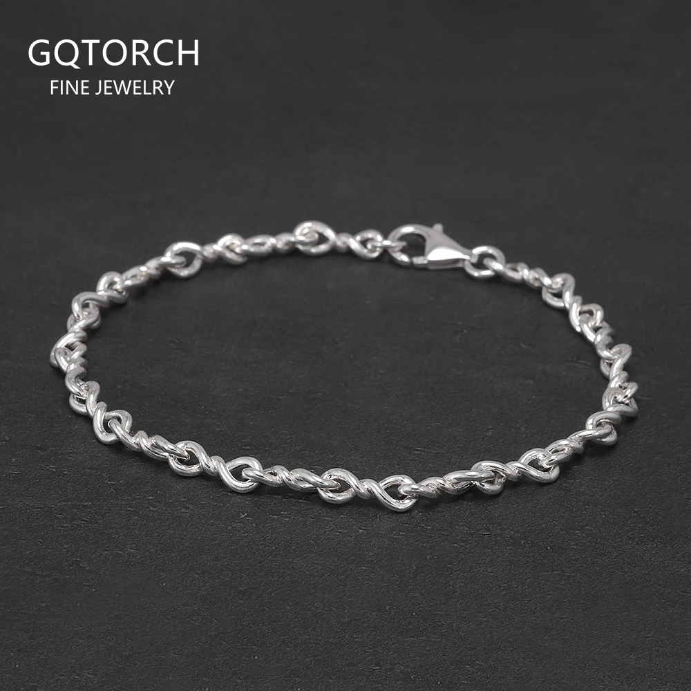 925 Sterling Silver Infinity Number 8 Link Chain Bracelet for Women Men Twisted Link Classic Minimalist Silver Jewelry