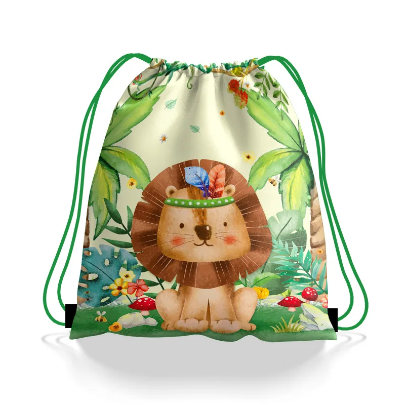 1-50pcs Animal Party Favor Drawstring Bags Baby Shower Gift Bag Reusable Backpack Bags Boys Girls Birthday Jungle Theme Party