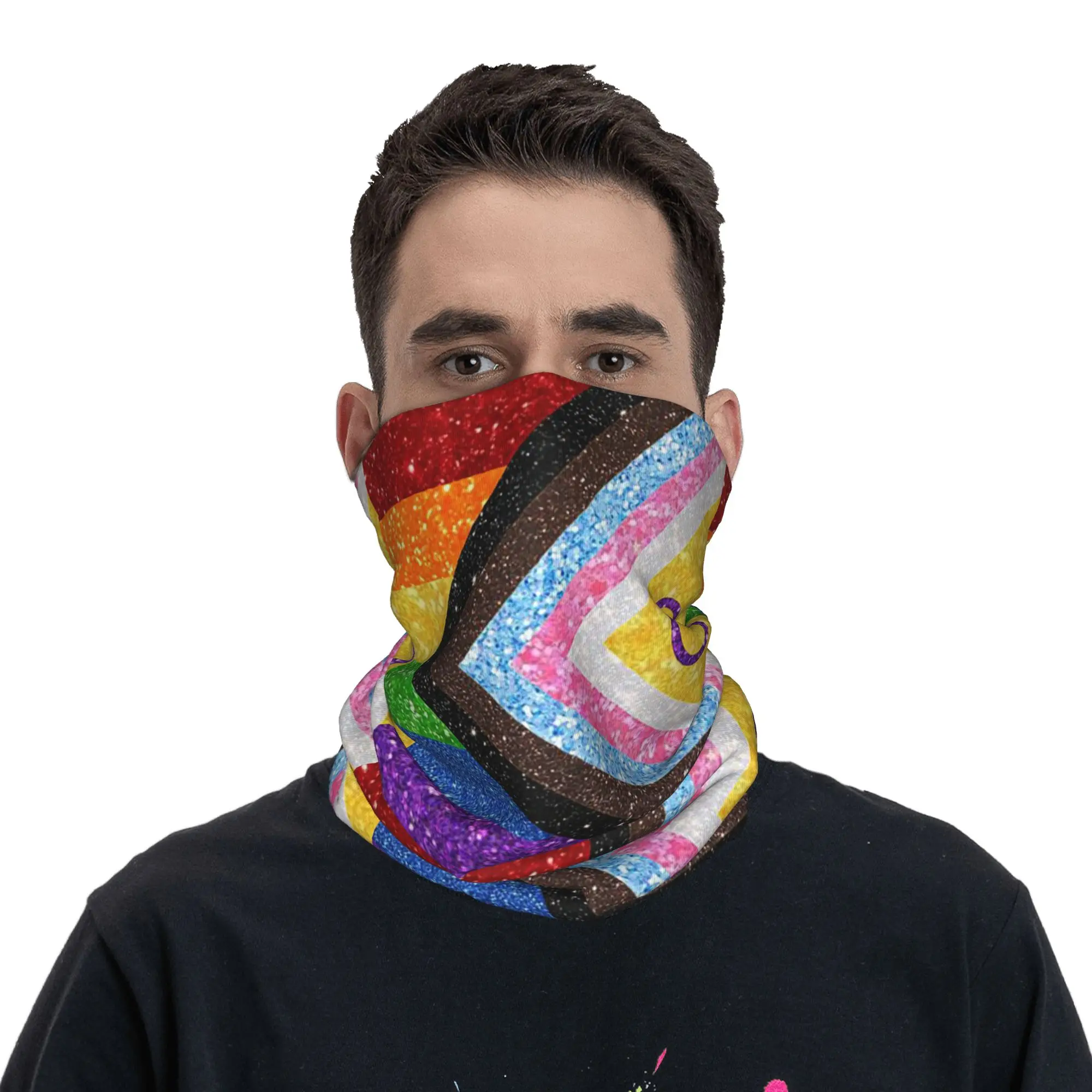 

Faux Glitter Rainbow Pride Flag Bandana Neck Gaiter Printed Mask Scarf Cycling Scarf Running for Men Women Adult Washable