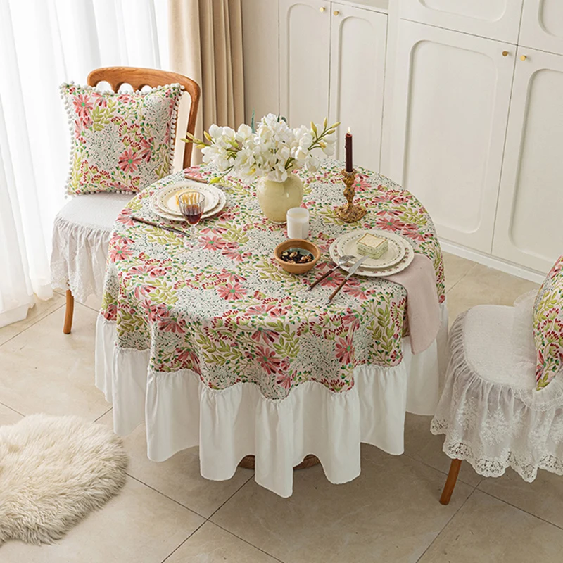 Living Room Round Tablecloth Coffee Table Cover Pastoral Style Jacquard Dining Table Cloth Home Decoration Party Accessories