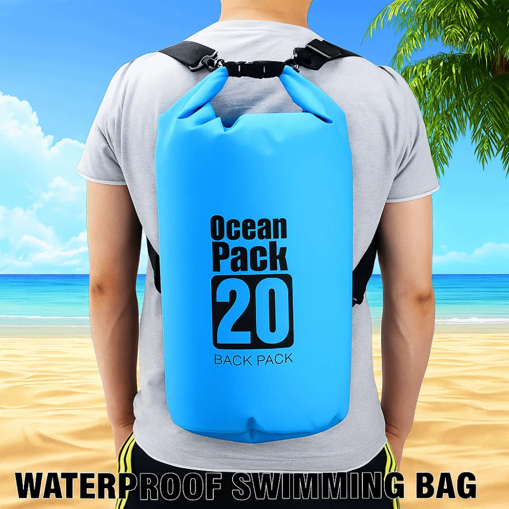 20L Waterproof Dry Bag Large-Capacity with Shoulder Straps Swimming Bucket Bag Waterproof Foldable Beach Backpack Beach Swimming