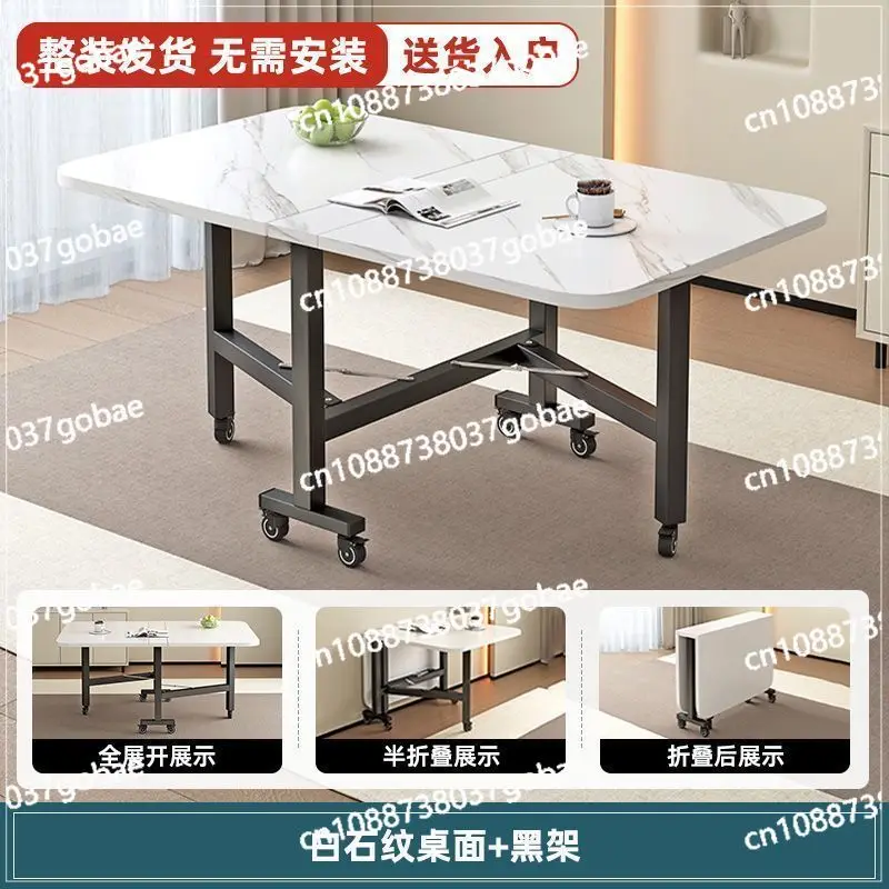 Household Folding Dining Table, Movable Extendable Table for Small Apartments, Rectangular Table with Chair, Space-saving Design