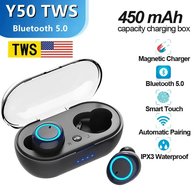 Y50 TWS Bluetooth Earphone Wireless Headphones Touch Control Gaming Headsets for IPhone Xiaomi Redmi