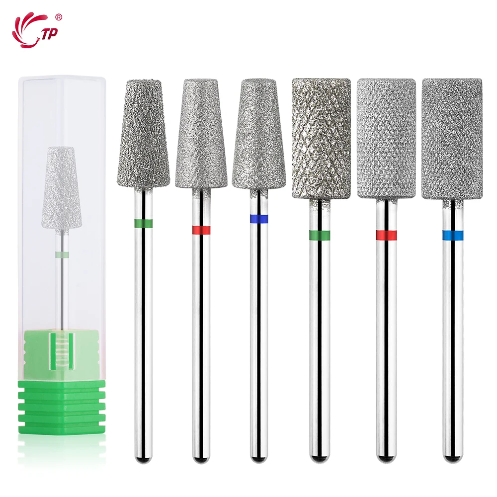 TP Diamond Nail Drill Bits 3/32'' Cross Teeth Barrel Cuticle Clean Burr Rotary Nail Bit Electric Dead Skin Remove Milling Cutter