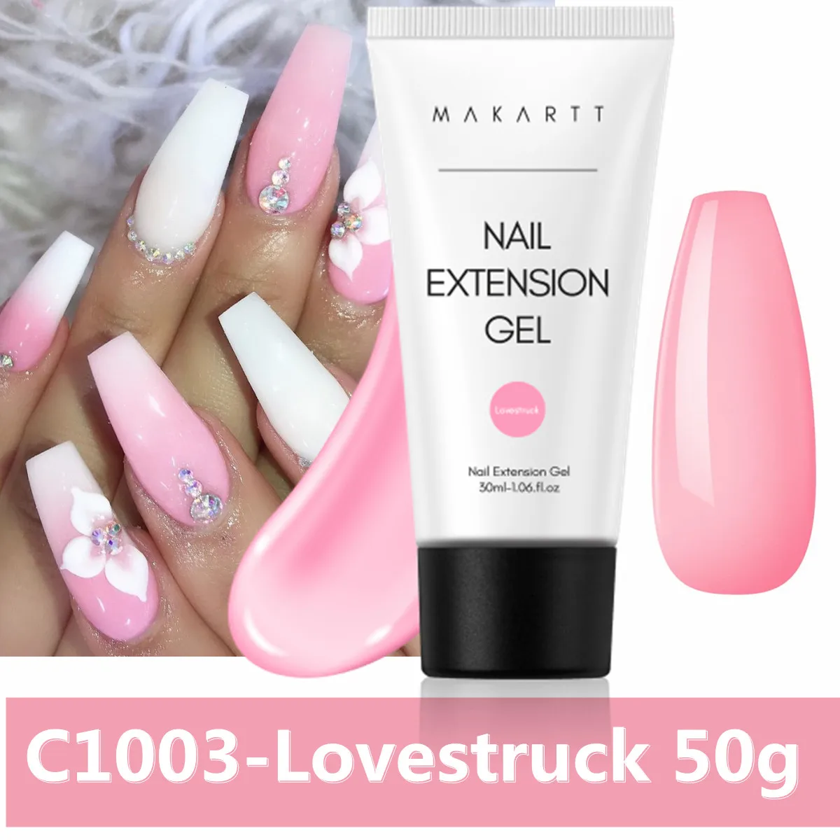 Makartt Poly Nails Acrygel, 50g Transparant/Roze/Nude Nagelverlengingsgel Glitter Builder Nagelgel voor trendy DIY nagelkunst