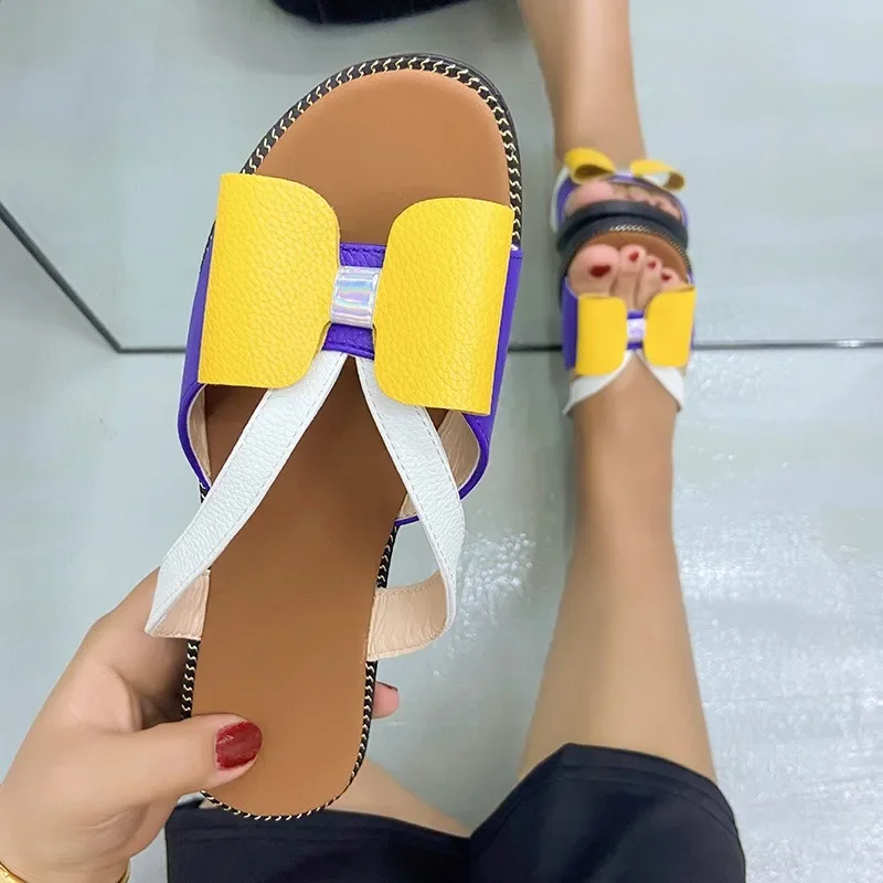 Zapatillas de verano para Mujer, sandalias informales con nudo de mariposa, planas, talla grande 43, 2023