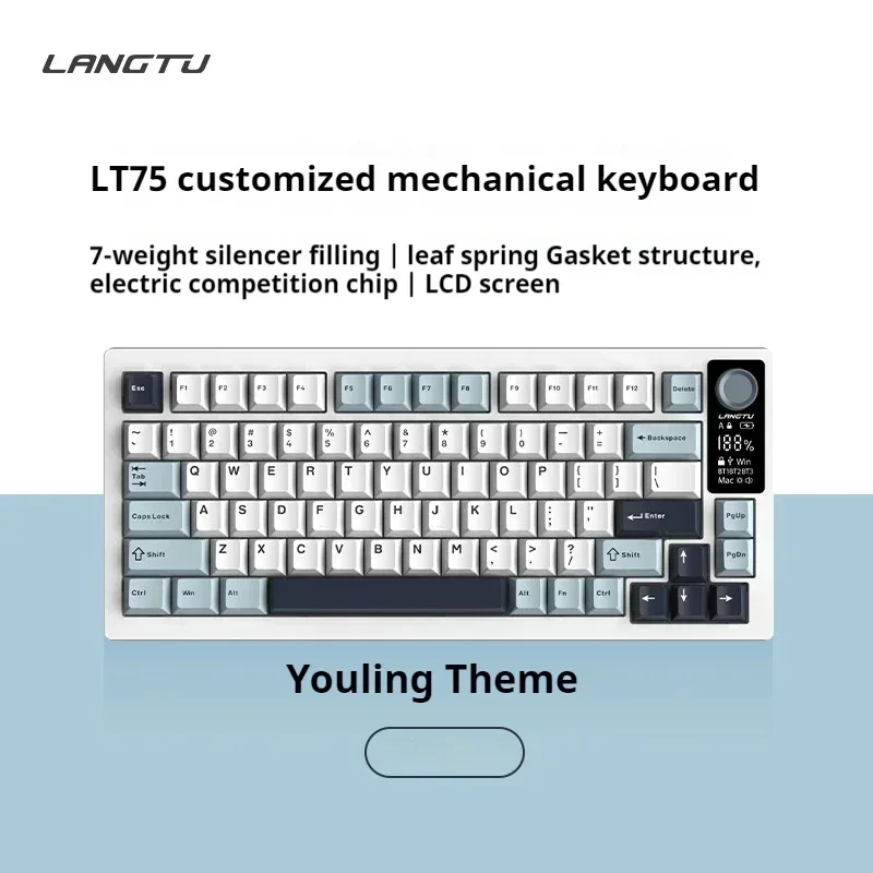 Langtu-Personalizado Teclado Mecânico com Fio, Wireless, Bluetooth, 3 Mode, 80 Keys, Junta PBT, RGB, Office Game Presentes, l75