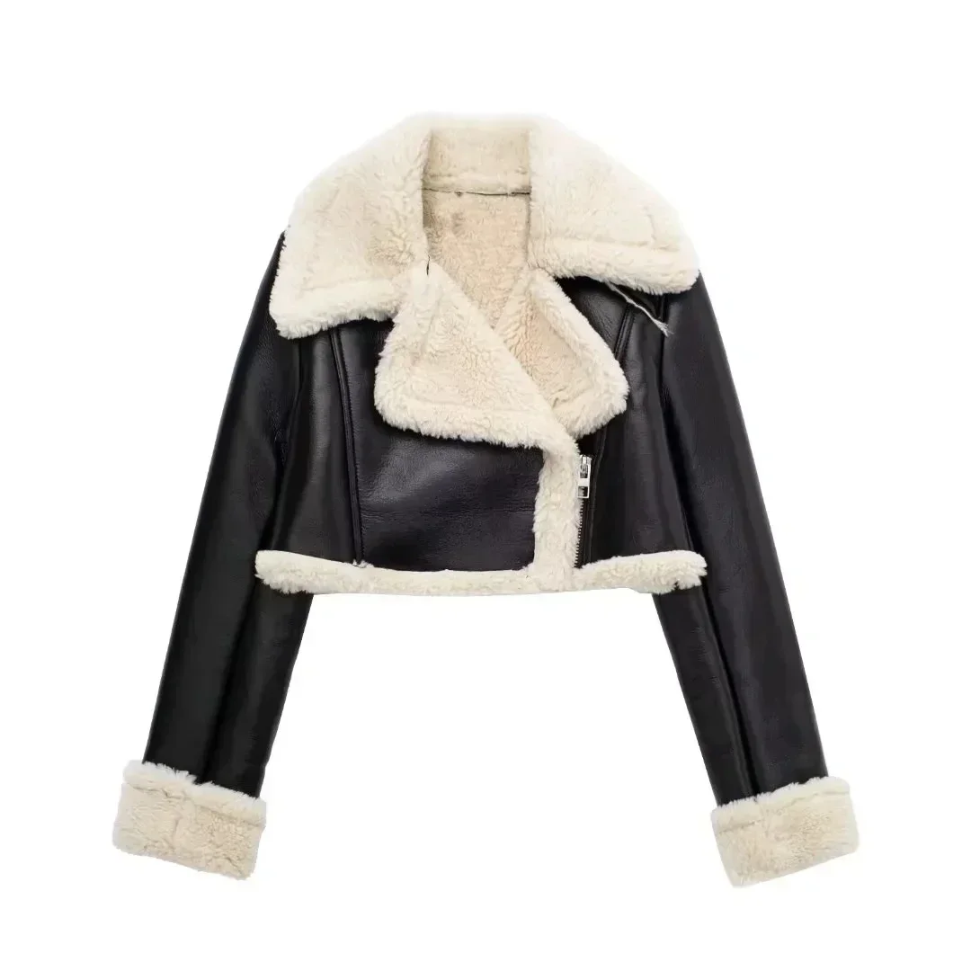 Winter Women Jacket Coats Faux Shearling Sheepskin Coat Retro Motorcycle Jacket Woman Jackets Outerwear Tops