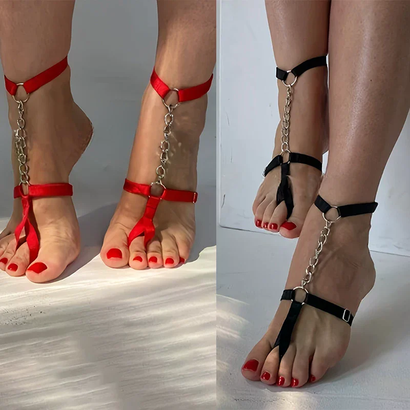 Chain Gothic Black Elastic Band Bandage Anklet Bracelet for Women Summer Barefoot Foot Belt for High Heel Sandals & Prom
