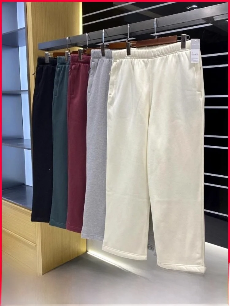 

New Winter Men's Straight Leg Loose Fit Casual Sweatpants Pure Color Line Heavyweight Cotton Polyester Blend Wear Re...