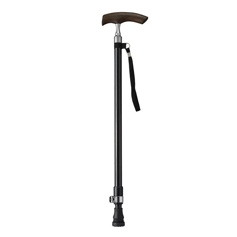 The elderly lightweight carbon fiber cane four-legged non-slip telescopic cane chicken wing wooden handle cane