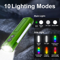 Multifunctional EDC Flat LED Flashlight with Green Beam Rechargeable RGB Side Light Outdoor Waterproof Lantern Camping Hiking