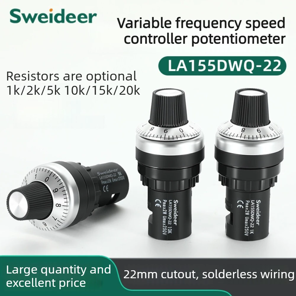 22mm Potentiometer Knob Switch LA155DWQ-22 Series Adjustable 10K Precision Speed Controller Frequency Converter 1K5K