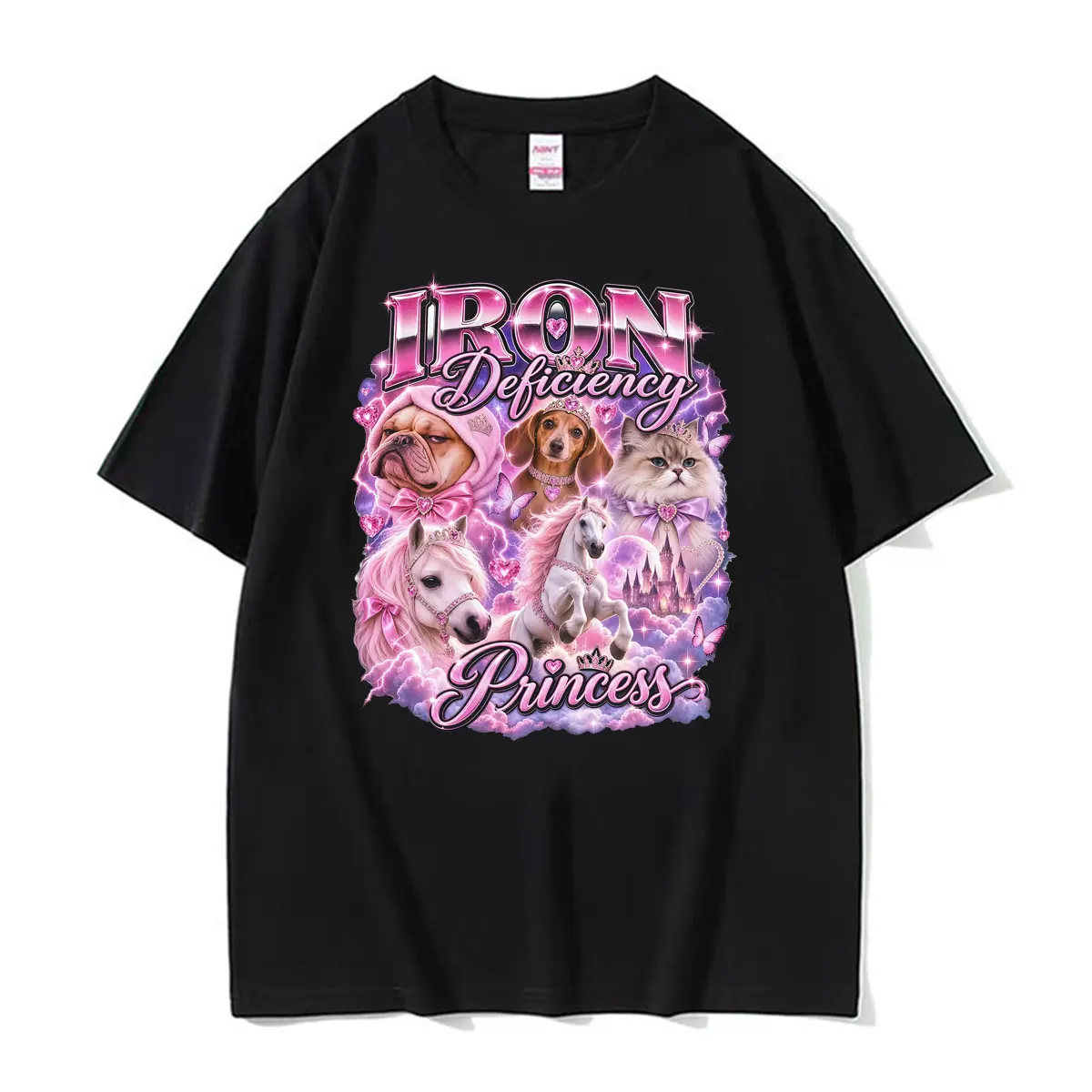 Iron Deficiency Princess Funny Meme T-shirt Men's Women Retro Fashion Oversized T Shirt Casual 100% Cotton Short Sleeve T-shirts