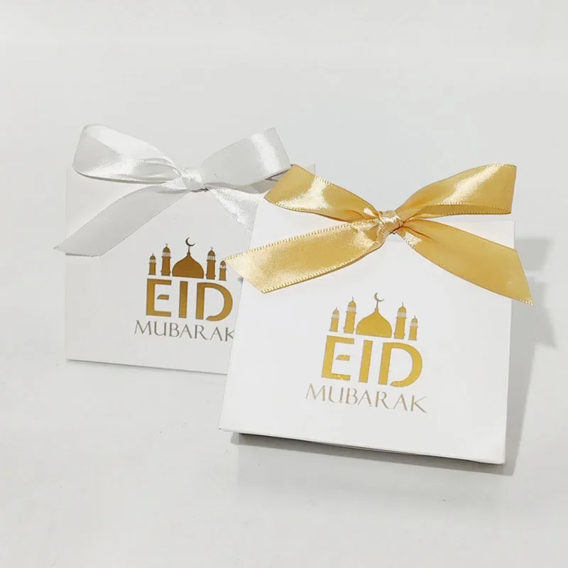 

White 11.5x4.5x10cm Candy Box with Ribbon Muslim Paper Boxes Packaging Paper Gift Bags for Eid Mubarak Ramadan Decoration