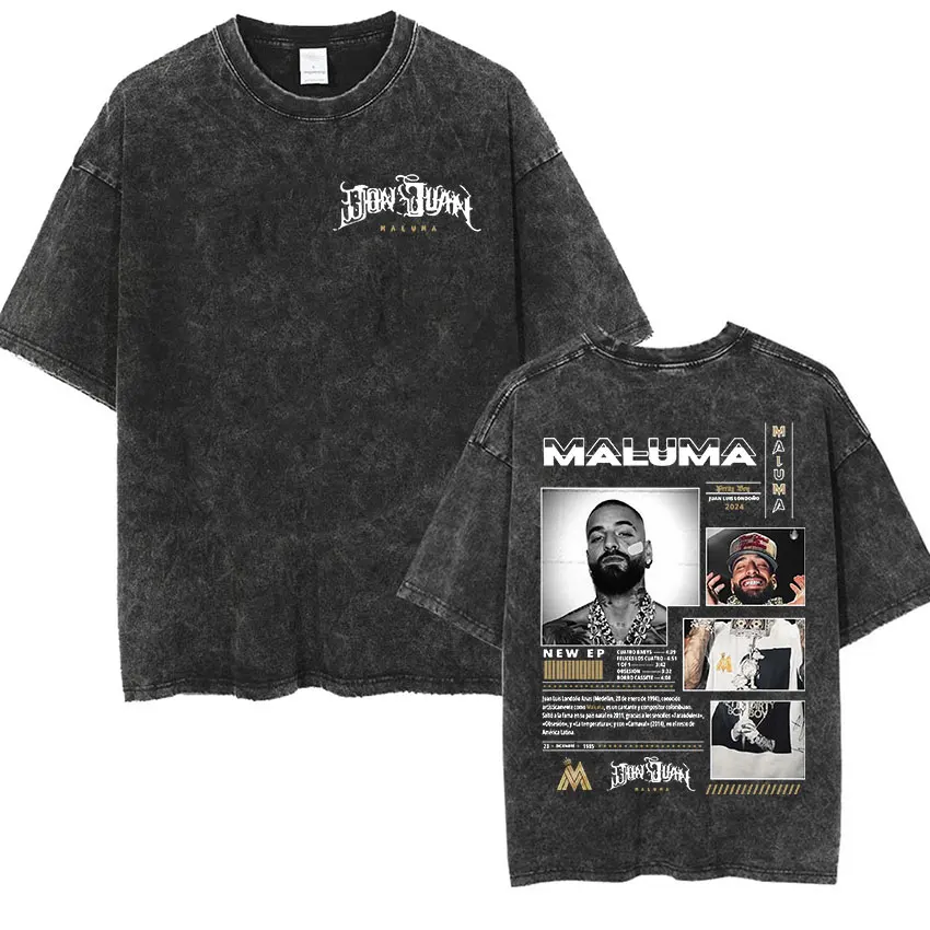 Rapper MALUMA 2024 -2025 Vintage Washed Graphic T Shirts Men Hip Hop Gothic Short Sleeve T-shirt Y2k Unisex Punk Clothing Tshirt