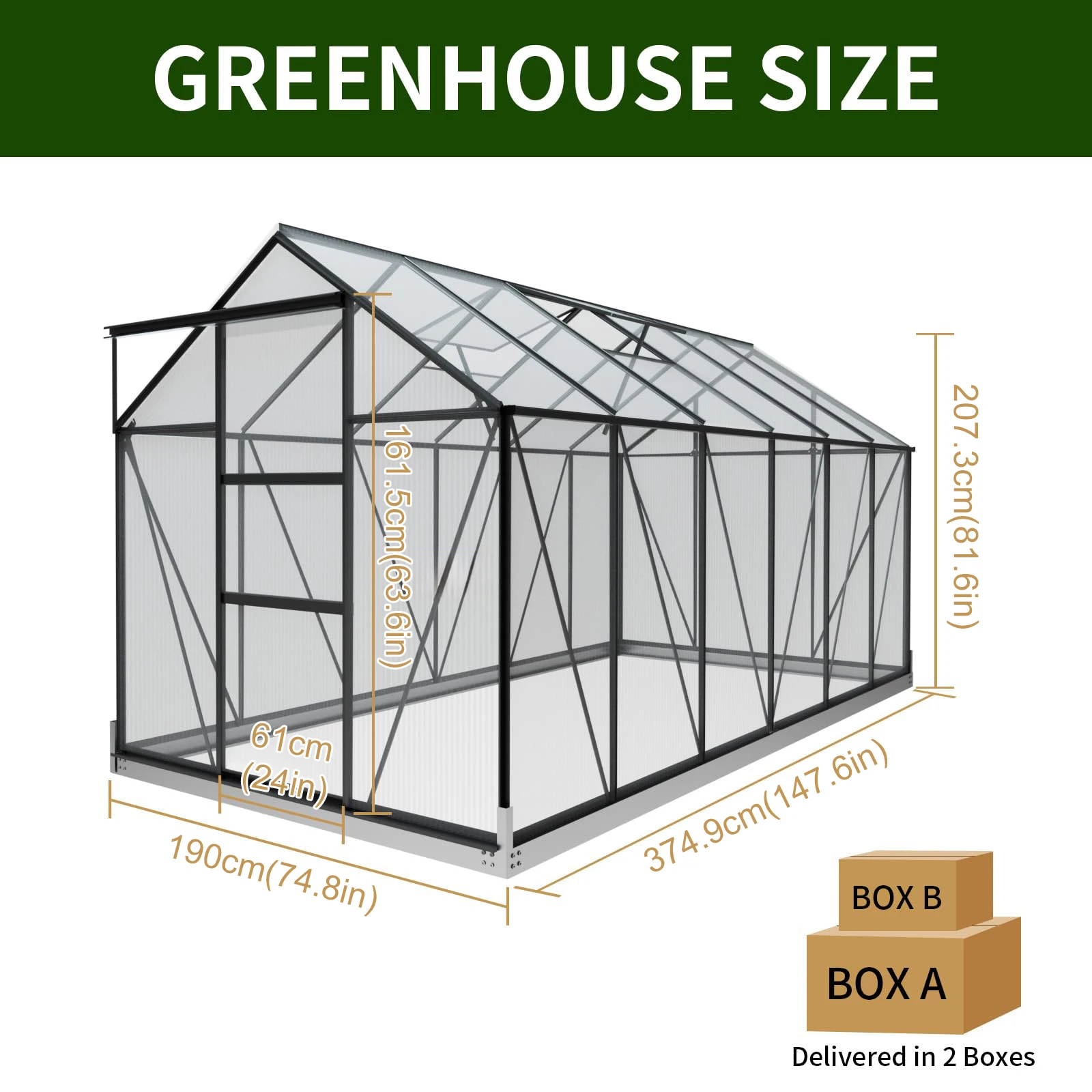 Polycarbonate Greenhouses 6x12 FT Green Houses for Outside with Adjustable Roof Vent Sliding Doors Walk-in Greenhouse for Garden