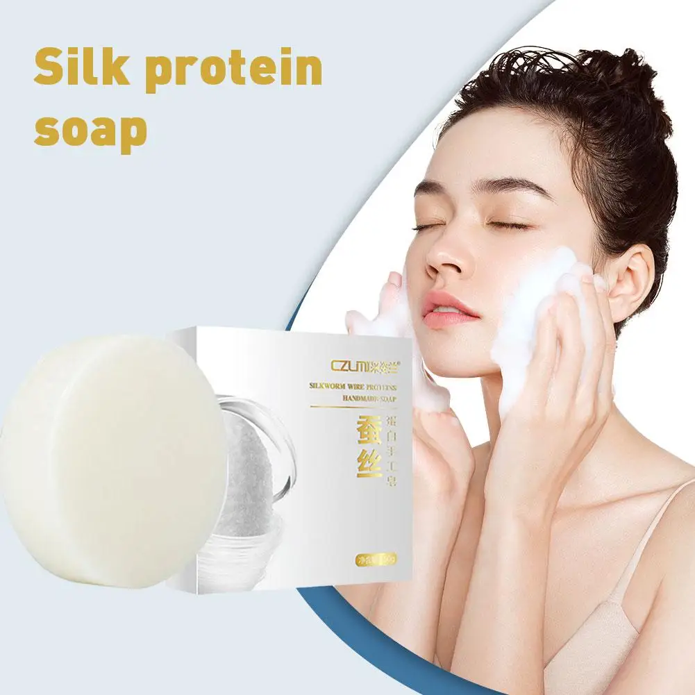 Goat Milk Soap Silk Protein Mask Soap Remove Blackhead Cleaning Oil Mites Whitening Acne Deep Care Skin Moisturizer Control Q6A8