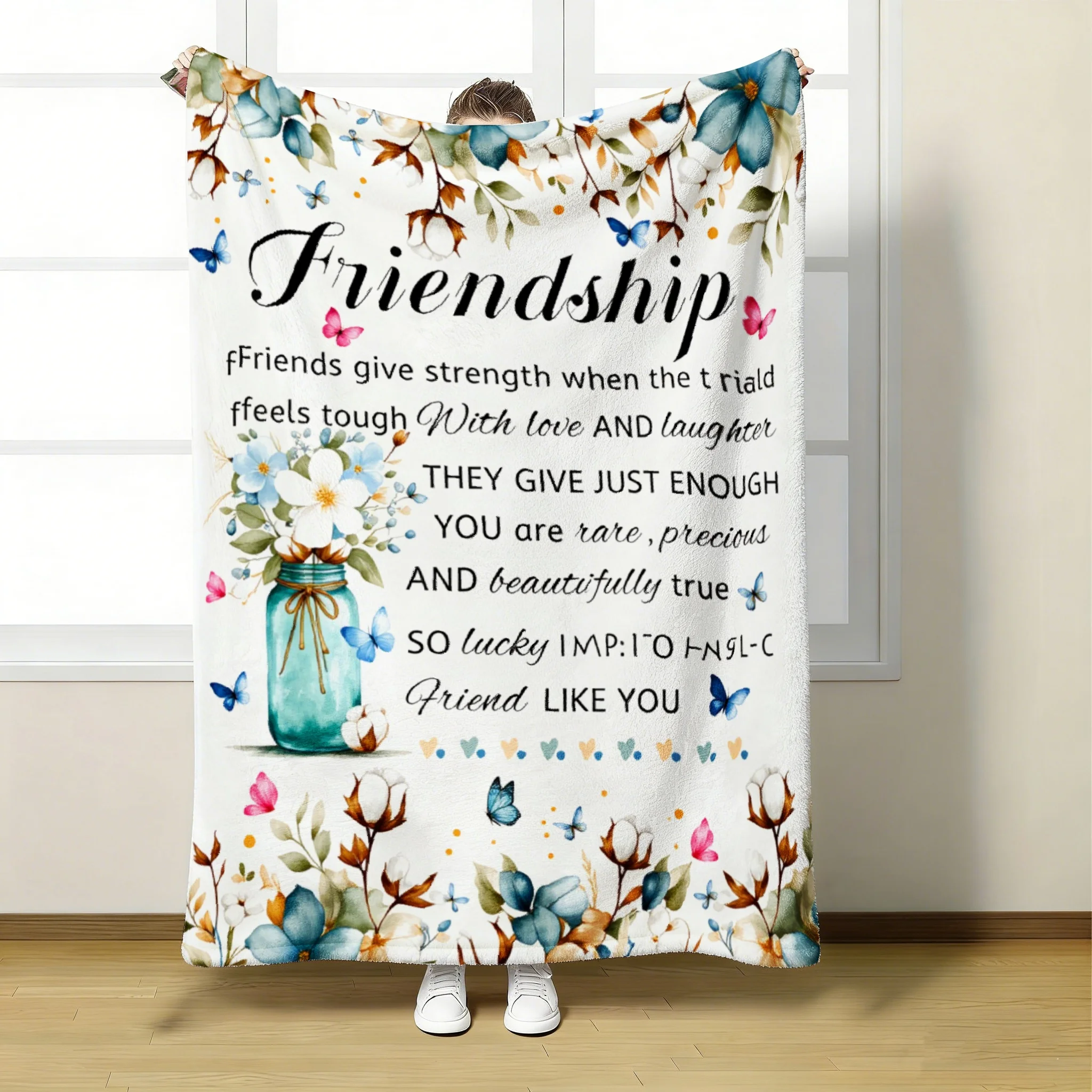1 Stück Friendship Floral Butterfies Decke, weiche, leichte Ganzjahresdecke für Couch, Bett, Büro und Reisen, ideales Geschenk, 280 g/m²