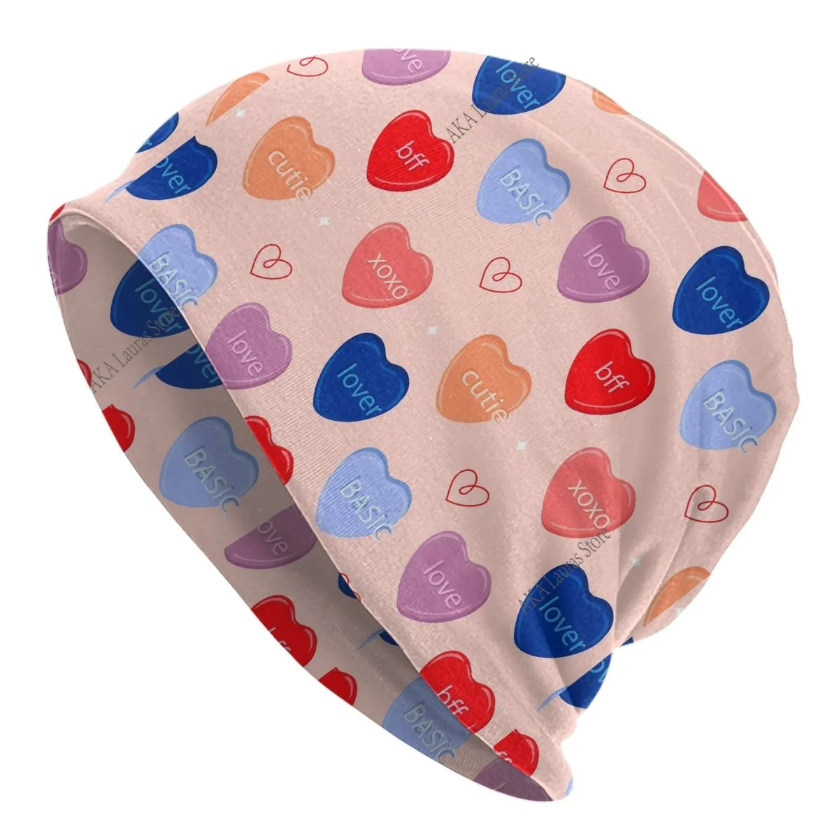 

Осенние женские теплые шапочки с разноцветными сердечками, двойные уличные шапки с капюшоном