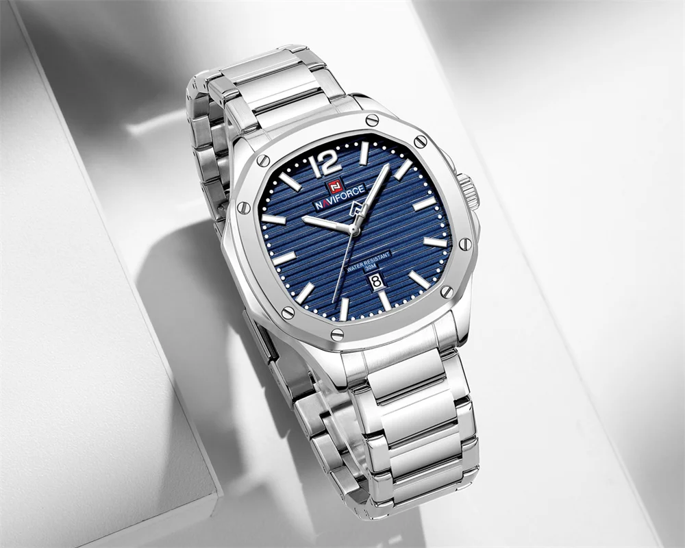 Naviforce 9243 Orologi semplici da uomo cinturino in acciaio impermeabile sportivo casual militare nuovo orologio da polso uomo orologi con calendario al quarzo