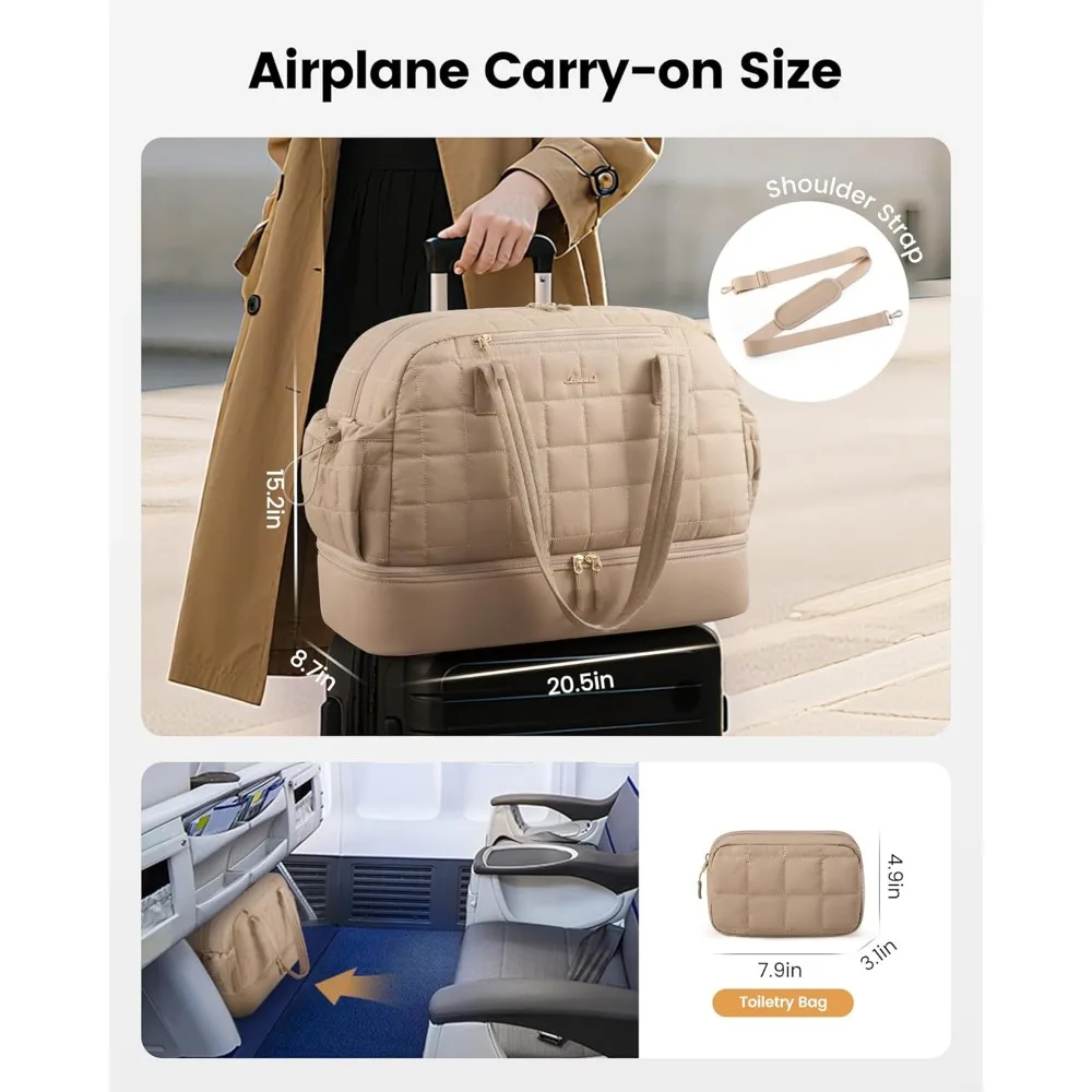 حقيبة نسائية كبيرة لعطلة نهاية الأسبوع مع حجرة للأحذية، حقيبة منتفخة للحمل للطائرات، حقيبة مستشفى مثالية