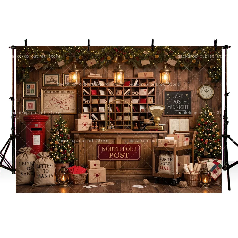 Mehofond Christmas Santa Post Office Backdrop Photography Kids Holiday Winter Xmas Party Decoration Family Portrait Background